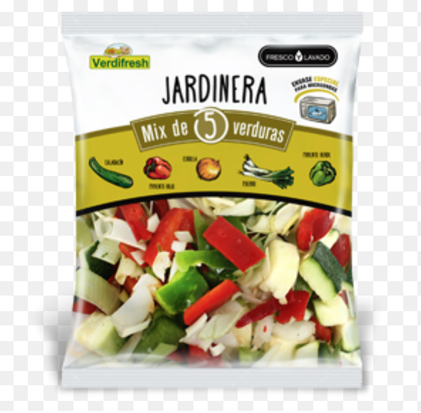 Verdura a la jardinera con jamón de york y 1 tetrabrik de salmorejo.